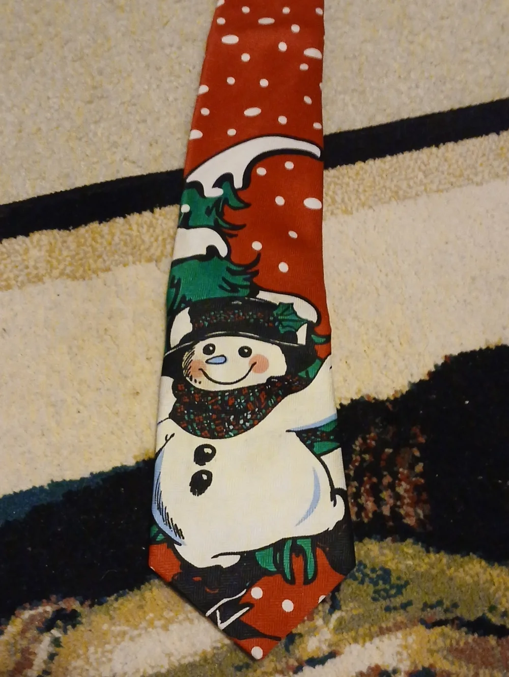 Festive Snowman Holiday Tie in Red, White & Green